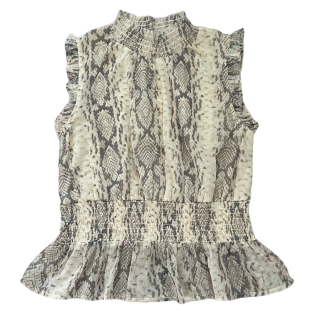 Japna | Snake Print Mock Neck Sleeveless Peplum Blouse Size Medium